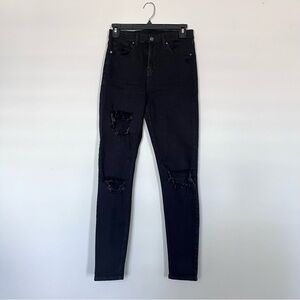 Top Shop Women’s Black Distressed Jeans Size 28 Skinny Style Knee Rips